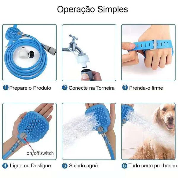 Ducha Pet Mangueira para Banho com Escova Massageadora Maleável Zaz.